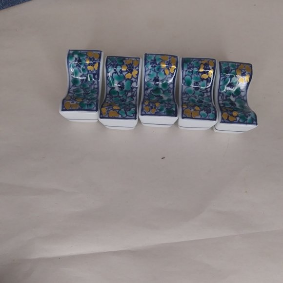set of five blue white and gold chopstick rests in original box very pretty - Picture 8 of 15